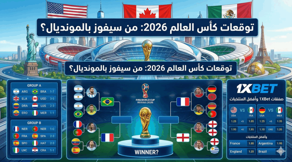 توقعات كأس العالم 2026: من سيفوز بالمونديال؟ أفضل منتخبات وصفقات 1xBet